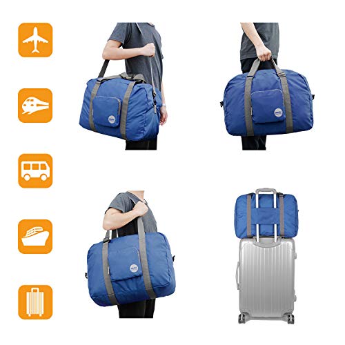 WANDF Foldable Personal Item Travel Bag, Carry on Duffle Bag - color: Navy Blue 40L