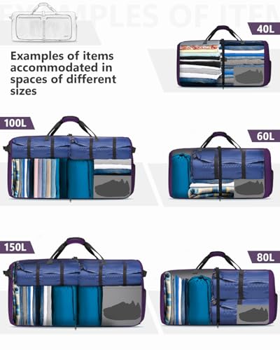 Gonex 60L Foldable Travel Duffle Bag with Shoe Compartment, Lightweight - color: Purple, size: 60L