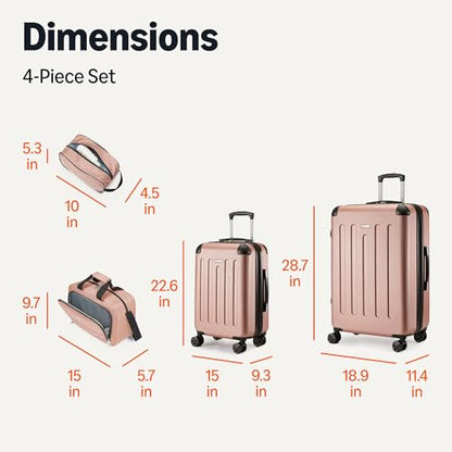 Amazon Basics 4-Piece Luggage Set, Hardside Spinner Suitcases with Multidirectional Wheels (22" Carry-On and 28" Checked), Plus 15-inch Tote Bag and 10-inch Compact Travel Bag, Rose Gold - color: Rose Gold, size: 4-Piece Luggage Set