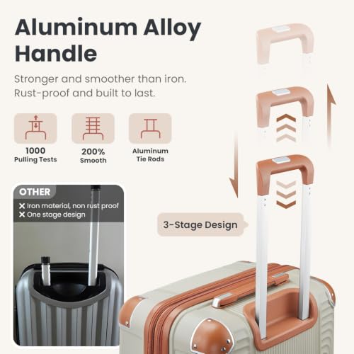 3 Piece Luggage Set with YKK Zippers and TSA Lock - color: Light Khaki, size: 3 Piece Set (20in24in28in)