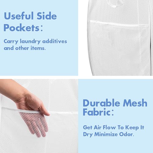 Pop Up Laundry Hamper, 70 L Collapsible Mesh Basket with Side Pocket, White - color: 1 PCS White
