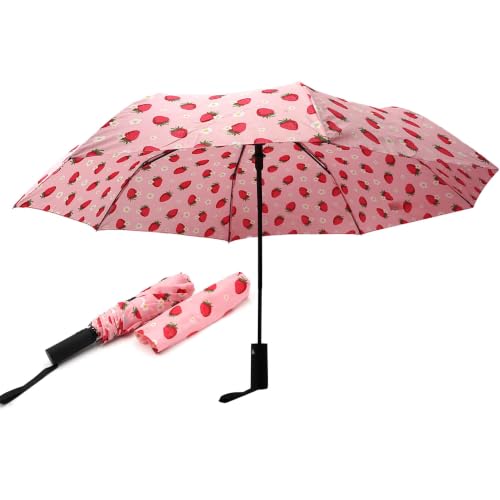 Nollia Compact Travel Umbrella with Auto Open – Windproof Folding Umbrella, Lightweight & Portable for Rain - color: A. Strawberry
