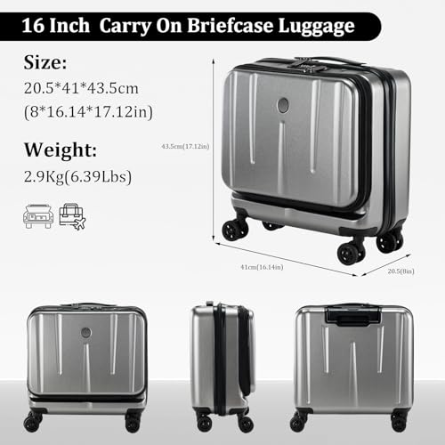 Kaleenie 16" Carry On Briefcase Luggage with 2 Laptop Compartments - color: Gray, size: 16 Inch