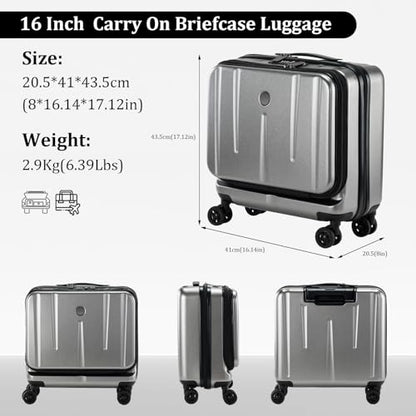 Kaleenie 16" Carry On Briefcase Luggage with 2 Laptop Compartments - color: Gray, size: 16 Inch