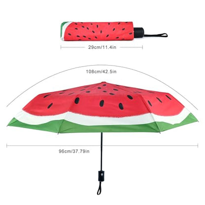 Windproof Travel Umbrella Folding Compact Automatic Umbrellas for Women Men Rain Sun - color: Watermelon