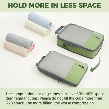 BAGAIL Lightweight Compression Packing Cubes for Travel, 6 Set,Matcha Green - color: Matcha Green