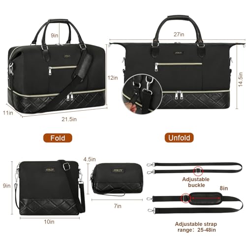 ITIEZY Weekender Bag for Women 21.5" Travel Duffel Large Carry On Bag 3PCS - color: 6-Black