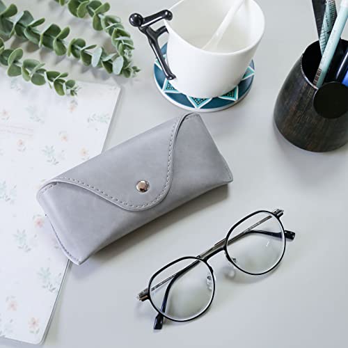 LogHog Portable Leather Glasses Case,Flexible Sunglasses Pouch Slim Case for Women Men Horizontal Eyeglass Case - color: Button-gray