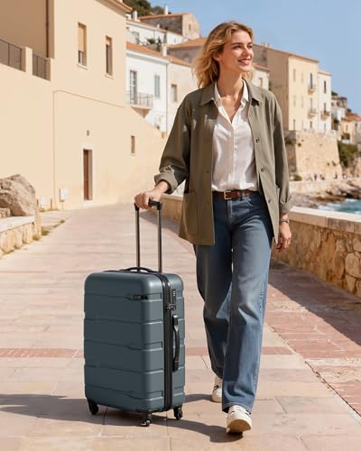 Coolife Medium Checked Luggage Hardside Suitcase with Spinner Wheels, 24in - color: Teal, size: Medium Checked(24in)