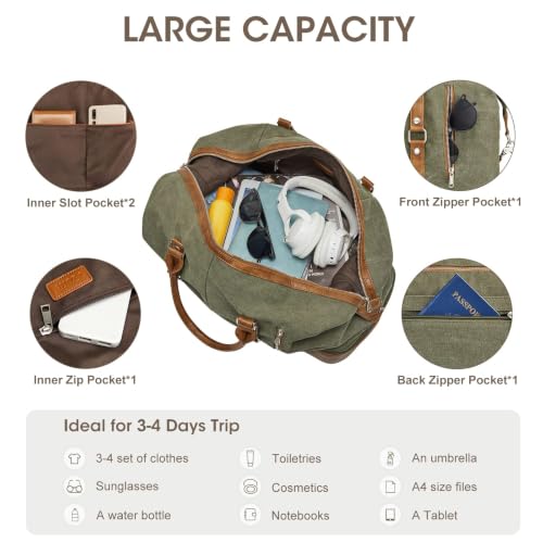 S-ZONE Weekender Bag for Men Canvas Duffle Overnight Travel Bag Army Green - color: B-Army Green
