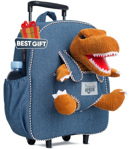 Naturally KIDS Toddler Suitcase w. Plush Brown Dinosaur Toy, w. Pockets - color: 04 Dinosaur Trex, size: Large
