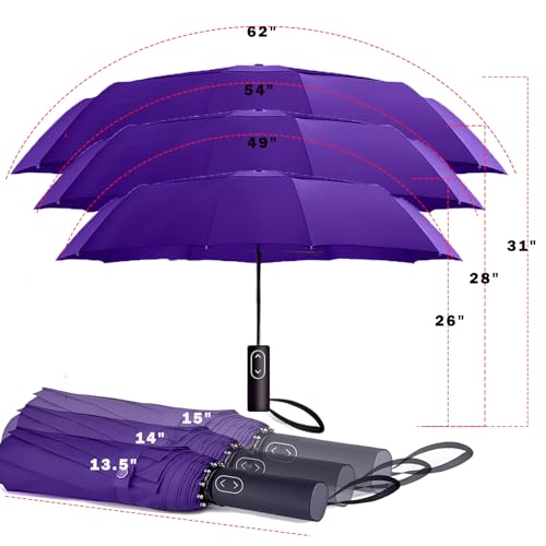 MRTLLOA Compact Golf Umbrella, 10 Ribs Vented Windproof Travel - color: Purple, size: 49 Inch
