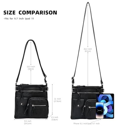 KouLi Buir Crossbody Bag for Women, Leather Purse with Adjustable Strap Lightweight Shoulder Bag with Zipper Pockets - color: Balck