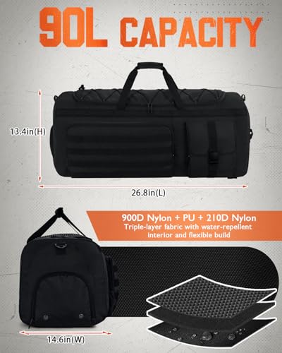 Gonex 90L Large Duffel Bag, Convertible Travel Sports Duffle - color: Black, size: 90L
