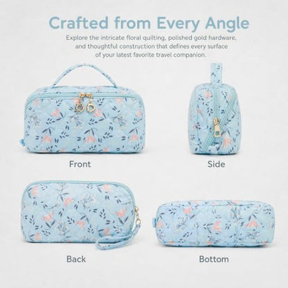 YTL Travel Makeup Bag, Puffer Cosmetic Organizer Bag for Women, 3 Pcs Sets - color: Light Blue Puffer