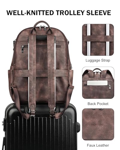 FADEON 15.6 Inch Laptop Backpack Purse for Women, Large Capacity - color: Coffee Brown Retro Style