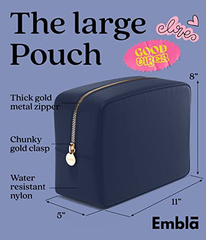 Embla Large Makeup Bag and Waterproof Nylon Travel Toiletry Bag, Large Capacity Cosmetic Zipper Pouch, Navy Blue - color: Navy Blue, size: Large