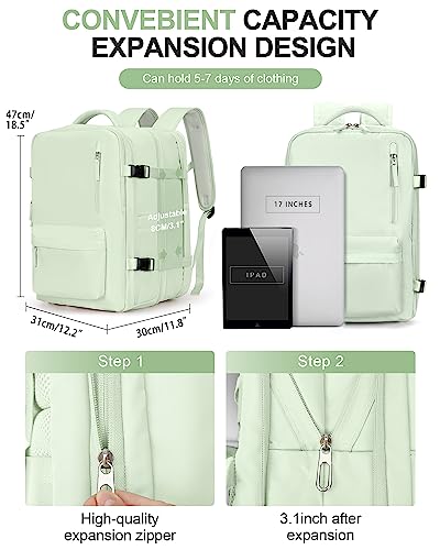 WONHOX Large Travel Laptop Backpack Expandable Flight Approved Backpack Carry on Backpack for Women Men Waterproof 17inch Laptop Daypack Hiking Work Backpack with Shoe Compartment Mint Green - color: A7-mintgreen