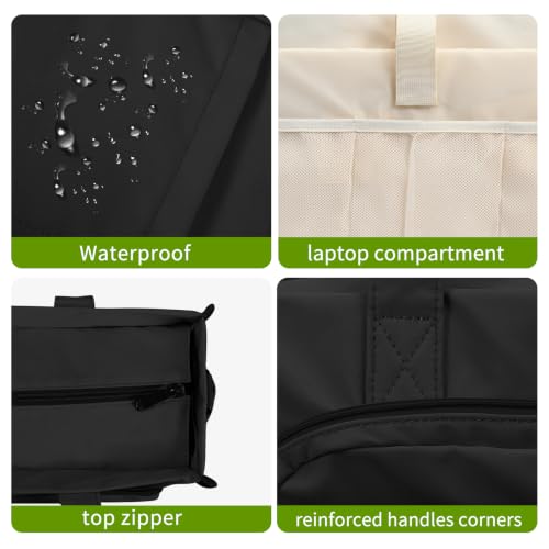 oscaurt Work Tote Bag for Women, 18 Pocket Laptop Tote, 15.6" Compartment - color: Black