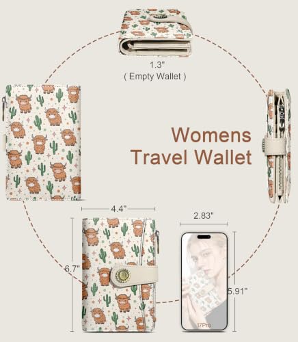 Highland Cow Wallet Women RFID, Passport Holder Credit Card Holder - color: Highland Cow