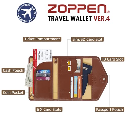 ZOPPEN Passport Holder Travel Wallet Organizer for Women,Seal Brown - color: Seal Brown