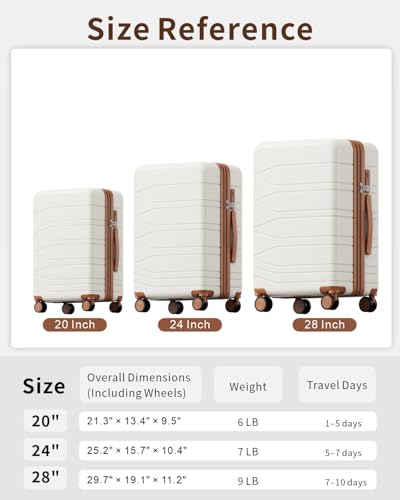 3 Piece Expandable Luggage Set with Spinner Wheels Hardshell Suitcase Set - color: White