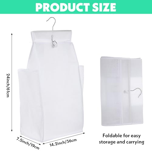 2 Pcs Hanging Foldable Breathable Mesh Laundry Hamper, Hanging Laundry Bag, White, 24 x 14.2 x 7.5 in