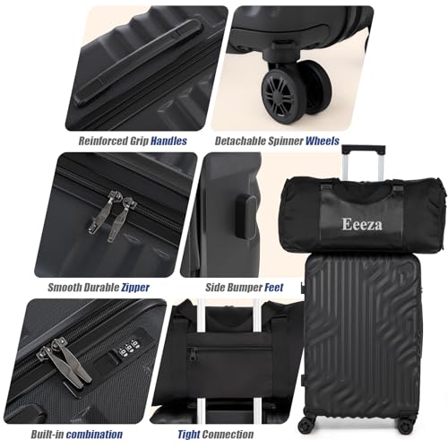 Eeeza Carry On Luggage Set 3 Piece Suitcases, Black (20/DB/TB) - color: Black