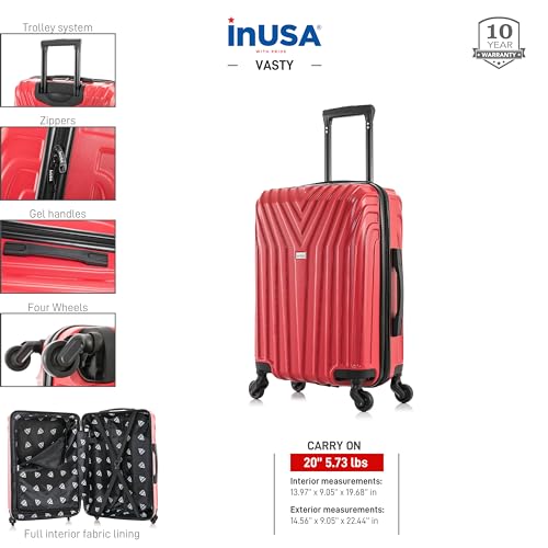 InUSA VASTY 20-Inch Carry-On Hardside Spinner Luggage Lightweight Red - color: Red, size: 20 Inch