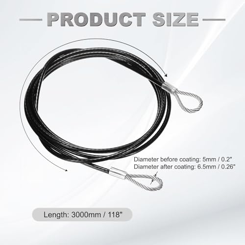 PATIKIL 118" Safety Cable Lock Security Wire Ropes 0.26" Dia Black - size: 118 Inch-Black
