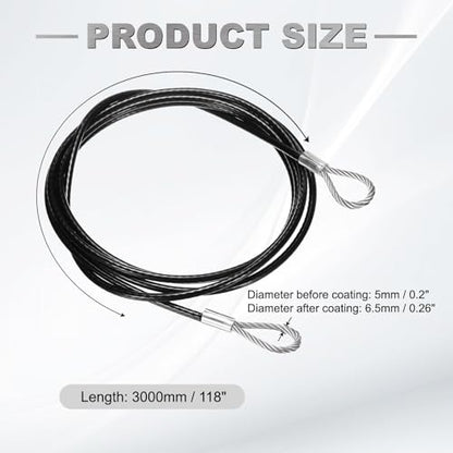 PATIKIL 118" Safety Cable Lock Security Wire Ropes 0.26" Dia Black - size: 118 Inch-Black
