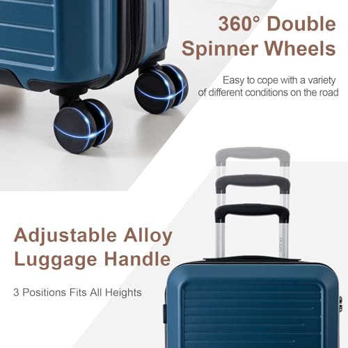 OUZZO Durable Luggage Sets 3 Piece PC Hardshell Lightweight 20/24/28'' - color: blue, size: 3 Piece Set-20"/24"/28"