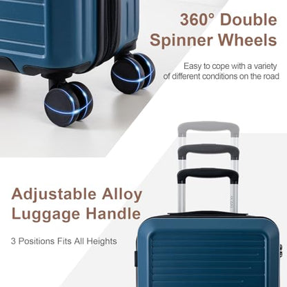 OUZZO Durable Luggage Sets 3 Piece PC Hardshell Lightweight 20/24/28'' - color: blue, size: 3 Piece Set-20"/24"/28"