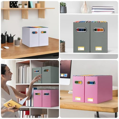 BALEINE 4PK File Organizer Box, Cardboard File Folder Organizer with Handle - color: Grey, style: 4PK (Slim)