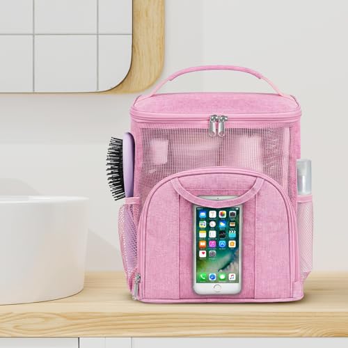 Attmu Mesh Shower Caddy Portable Dorm Room Essentials, Toiletry Tote Bag - color: Light Pink