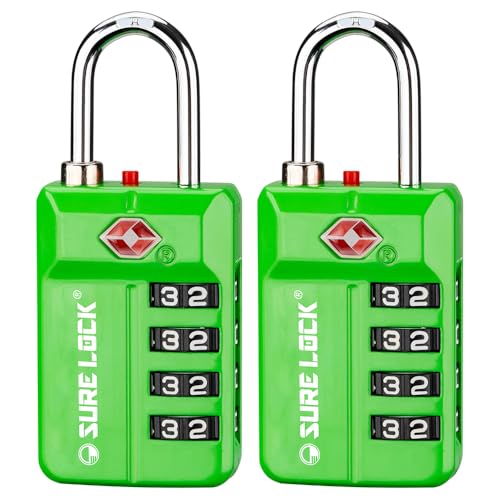 SURE LOCK TSA Approved 4-Digit Resettable Combination Luggage Locks with Open Alert, Easy-Read Dials - for Luggage, School Lockers, Gym, Office, Toolbox & Security Cases(Green 2 Pack) - color: GREEN 2 PACK