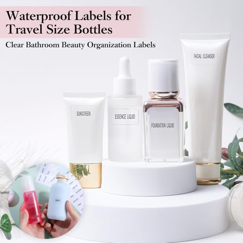 360 Pcs Waterproof Labels for Bottles, Travel & Toiletry Bottles - Refillable, Clear Bathroom Labels for Organizing Shampoo, Conditioner, Lotion & Cream