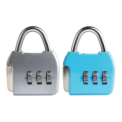 Combo Luggage Locks, 3 Digit Combination Padlock, Travel Safe Pad Lock with Code, Portable Small Zipper Lock for Backpack, Suitcase, Tool Box, Diary, Mini Locker (Silver+Blue, 2-Pack) - color: Silver+Blue