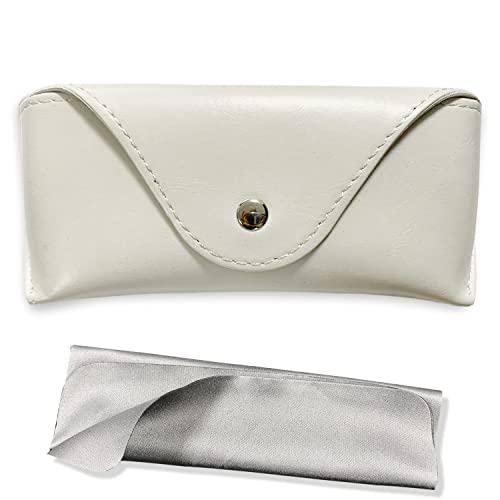 LogHog Portable Leather Glasses Case,Flexible Sunglasses Pouch Slim Case for Women Men Horizontal Eyeglass Case - color: Button -White