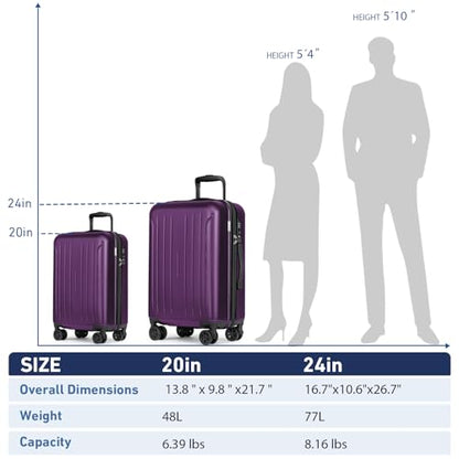KYME Carry on luggage 22x14x9 Airline Approved Suitcase,20",Dark Purple - color: Dark Purple, size: 20" Carry On