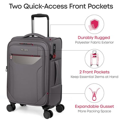 22'' Upright Spinner Softshell Suitcase w/Spinner Wheels - color: Grey, size: Carry-On 22 inch