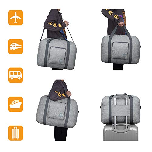 WANDF Foldable Personal Item Travel Bag, Carry on Duffle Bag - color: Light Grey 40L