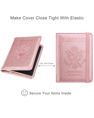 WALNEW Passport Holder for Travel, RFID Blocking Passport Wallet & Cover - color: A-Rosegold
