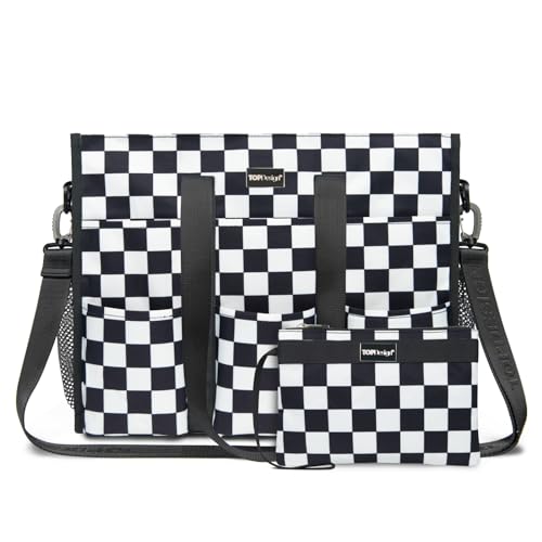 TOPDesign Utility Water Resistant Tote Bag with 22 Pockets, Zipper Closure - color: Checkerboard, size: Medium