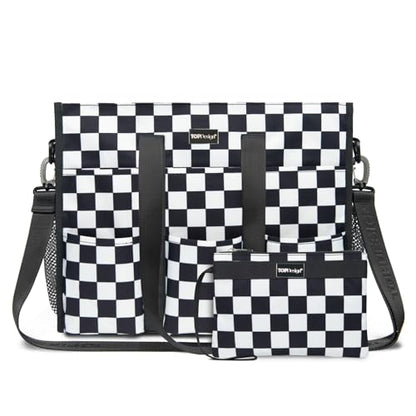 TOPDesign Utility Water Resistant Tote Bag with 22 Pockets, Zipper Closure - color: Checkerboard, size: Medium