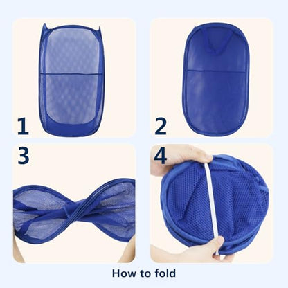 Pop Up Laundry Hamper, Mesh Laundry Basket Collapsible, Foldable Hamper for Travel and Storage (Blue) - color: Blue