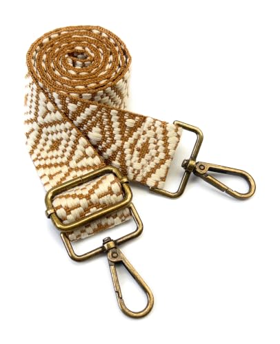 Purse Strap Replacement for Crossbody Bags & Handbags - color: Tan White Geometric Diamond, size: 2 Inch Wide