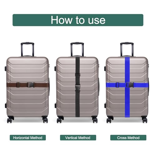 uxcell 4 Pcs Luggage Straps for Suitcases Luggage Connector Strap Buckle - color: Black/White/Navy Blue/Dark Brown