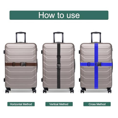 uxcell 4 Pcs Luggage Straps for Suitcases Luggage Connector Strap Buckle - color: Black/White/Navy Blue/Dark Brown