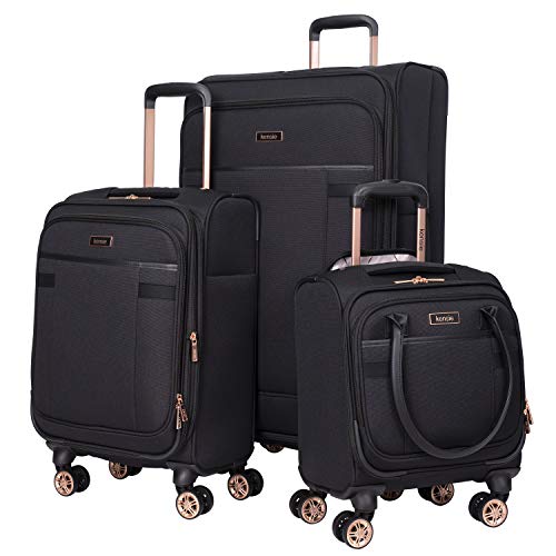 kensie Hudson Softside 3-Piece Spinner Luggage Set, Black with Rose Gold - color: Black with Rose Gold